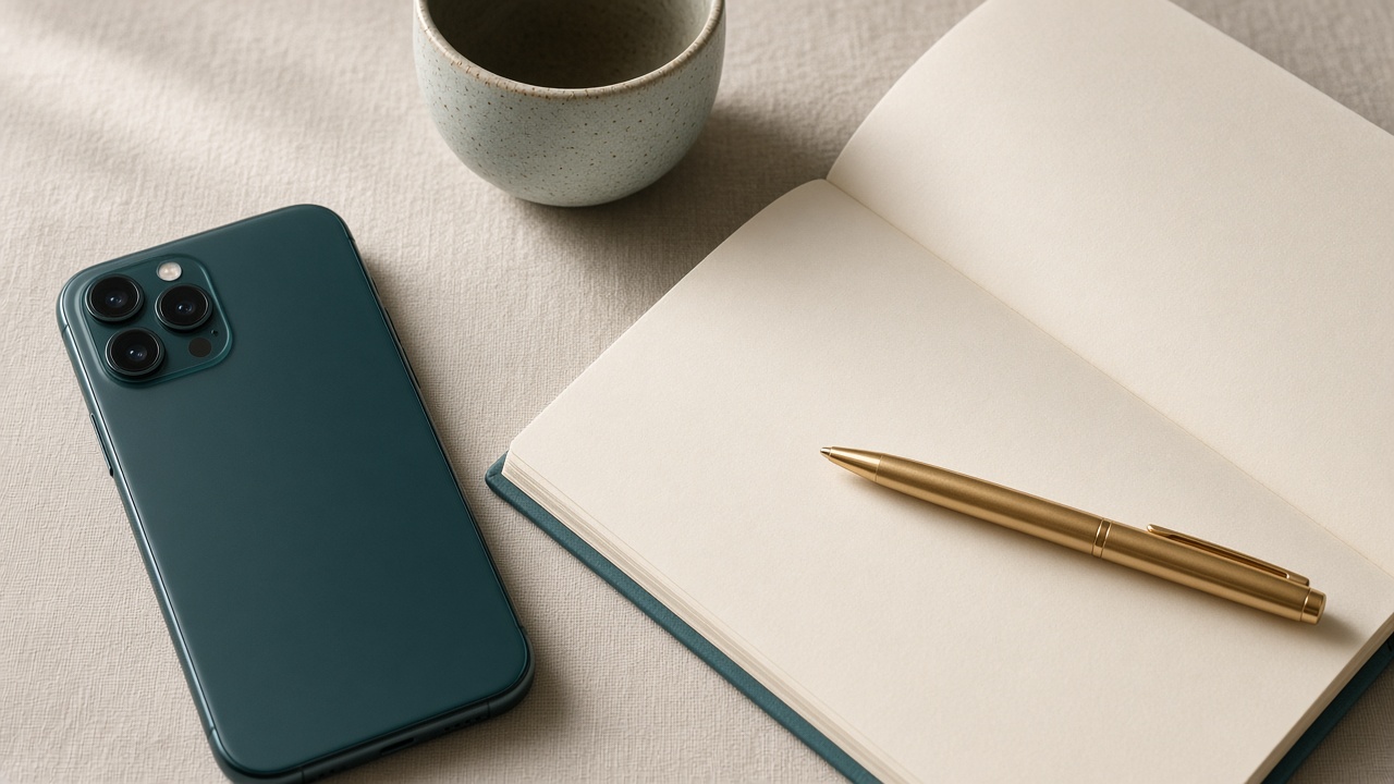 Celular e agenda em papel sobre uma mesa clara, prontos para um novo horário.